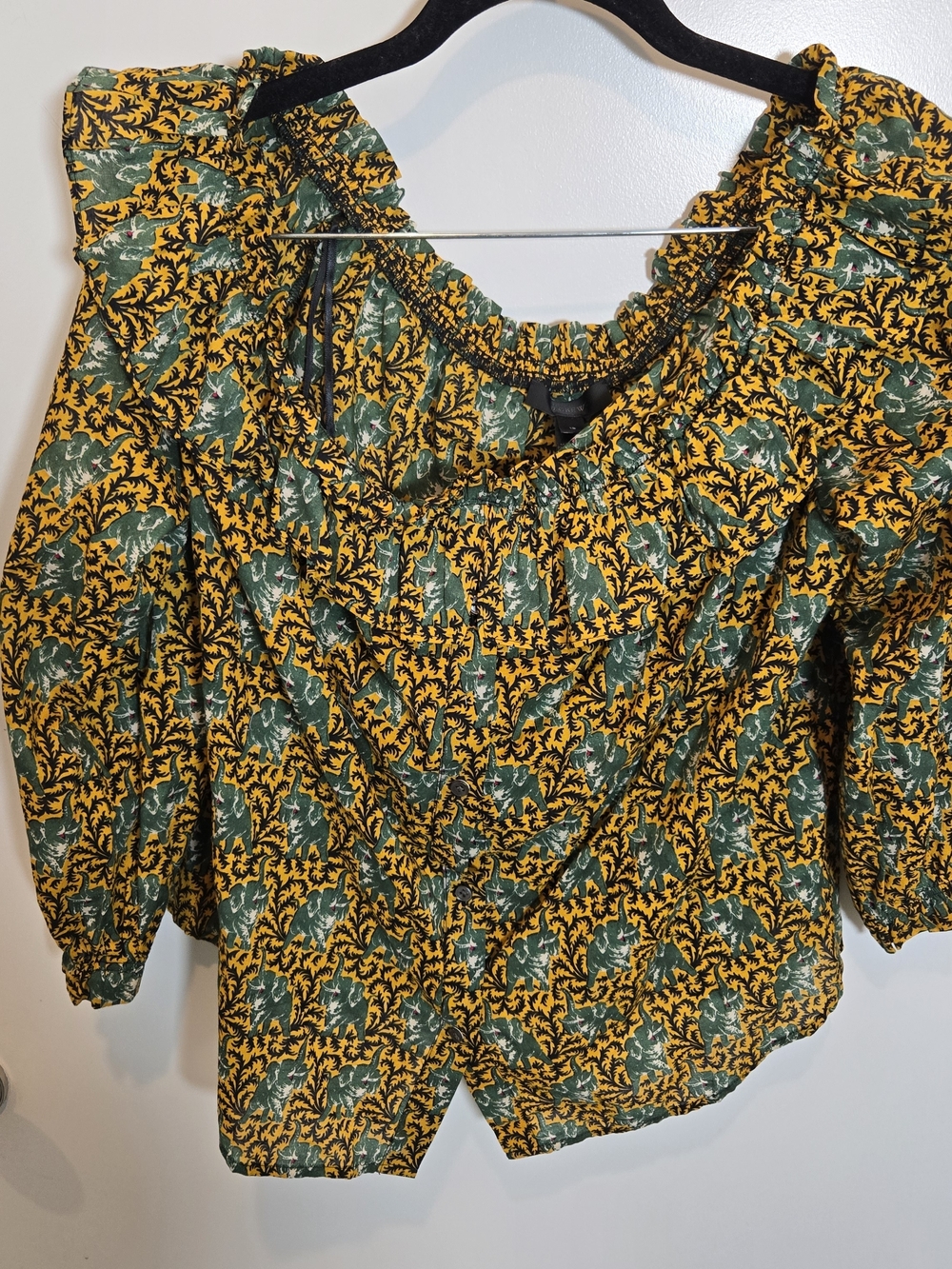J. Crew Yellow & Green Floral Peasant Blouse